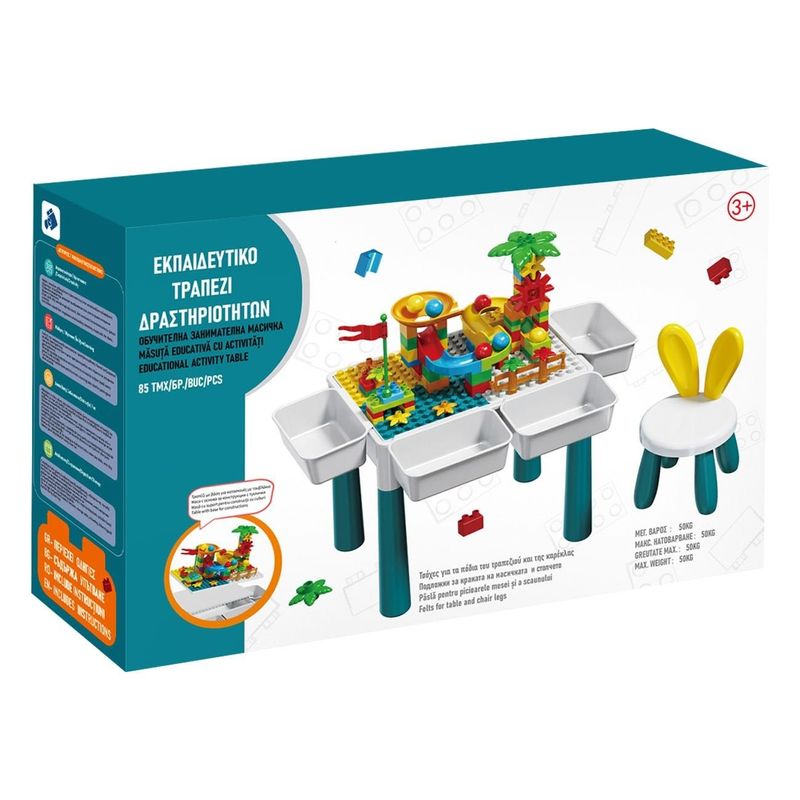 Jucarii, Copii si Bebe - Jucarii si jocuri - Jucarii bebelusi - Centre de activitati - Masuta educativa cu activitati, set 85 piese, multicolor, cu scaun si cuburi - Infinity.ro