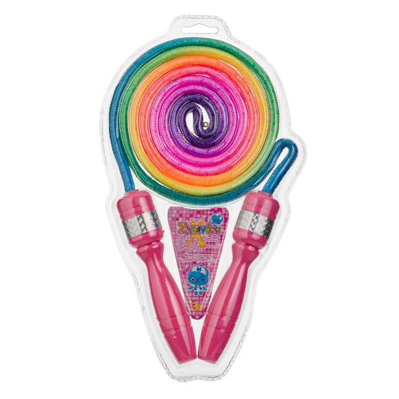 Sport si Outdoor - Echipament Sportiv - Echipamente sport copii - Accesorii imbracaminte sport copii - Coarda de sarit pentru copii, 2.1m, Rainbow, Manere roz - Infinity.ro