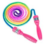 Sport si Outdoor - Echipament Sportiv - Echipamente sport copii - Accesorii imbracaminte sport copii - Coarda de sarit pentru copii, 2.1m, Rainbow, Manere roz - Infinity.ro