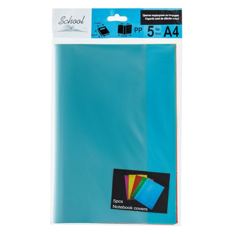 Casa si Gradina - Decoratiuni - DIY - Manechine plastic - Set 5 Invelitori Caiete A4 din Plastic, Culori Neon, Multicolor - Infinity.ro