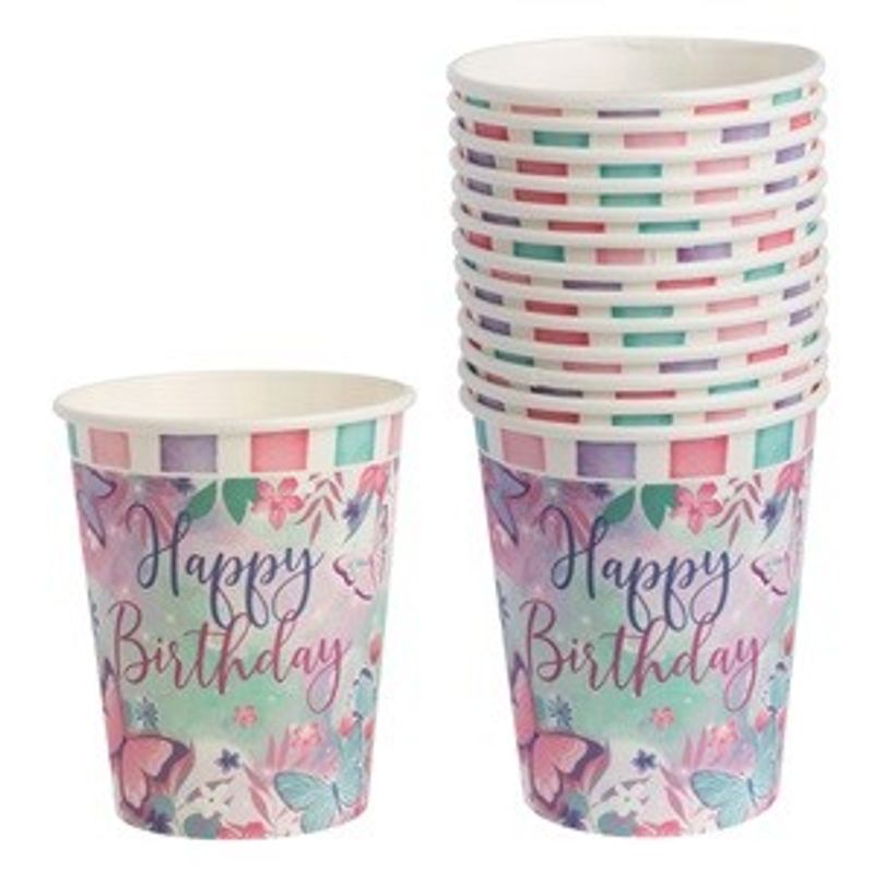 Casa si Gradina - Decoratiuni - Decoratiuni petrecere - Vesela pentru petrecere - Set de 12 Pahare de Petrecere Multicolor Happy Birthday - Infinity.ro