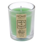 Casa si Gradina - Decoratiuni - Aromaterapie si lumanari - Lumanari si candele - Lumanare parfumata verde cu aroma de vanilie, smochine si fagure de miere, in recipient de sticla, 5x6.5 cm - Infinity.ro