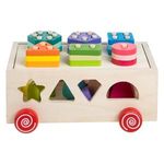 Jucarii, Copii si Bebe - Jucarii si jocuri - Jucarii bebelusi - Jucarii de sortat - Sortator de Forme din Lemn, Vehicul de Tras, Multicolor, 21,5x13,5x13cm - Infinity.ro