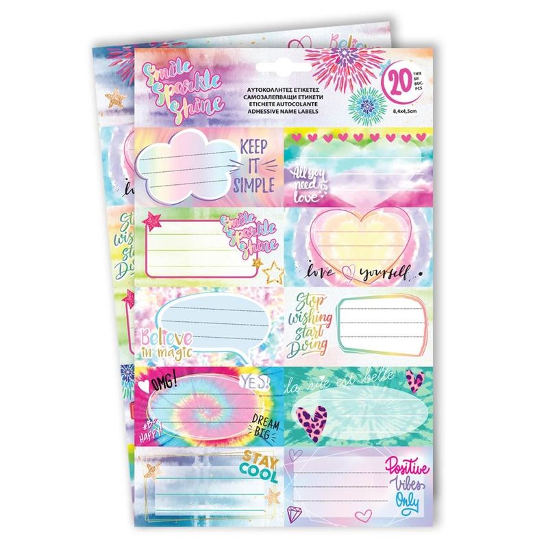 Casa si Gradina - Decoratiuni - Stickere decorative - Etichete autocolante Tie Dye, 20 buc, 8.4x4.5 cm, Multicolore - Infinity.ro