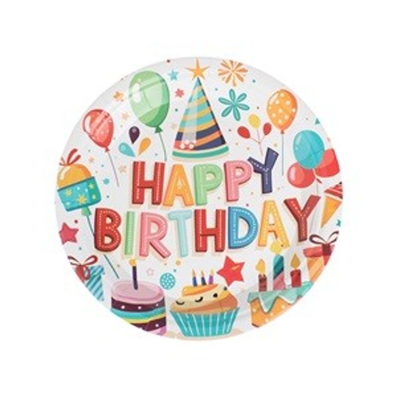 Casa si Gradina - Bucatarie si vesela - Vesela si tacamuri - Farfurii si boluri - Set Farfurii Petrecere Carton Ecru - Model Baloane & Happy Birthday - Infinity.ro