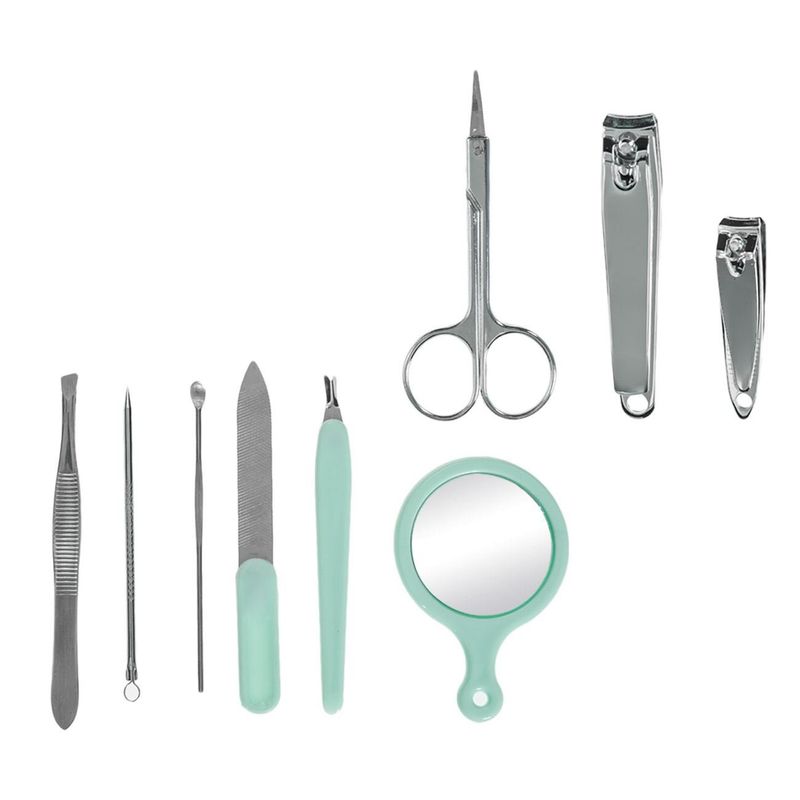 Ingrijire personala si Cosmetice - Manichiura si pedichiura - Truse manichiura si pedichiura - Set Ingrijire Manichiura si Pedichiura, Husa in Forma de Mar, 9 Piese, Verde - Infinity.ro