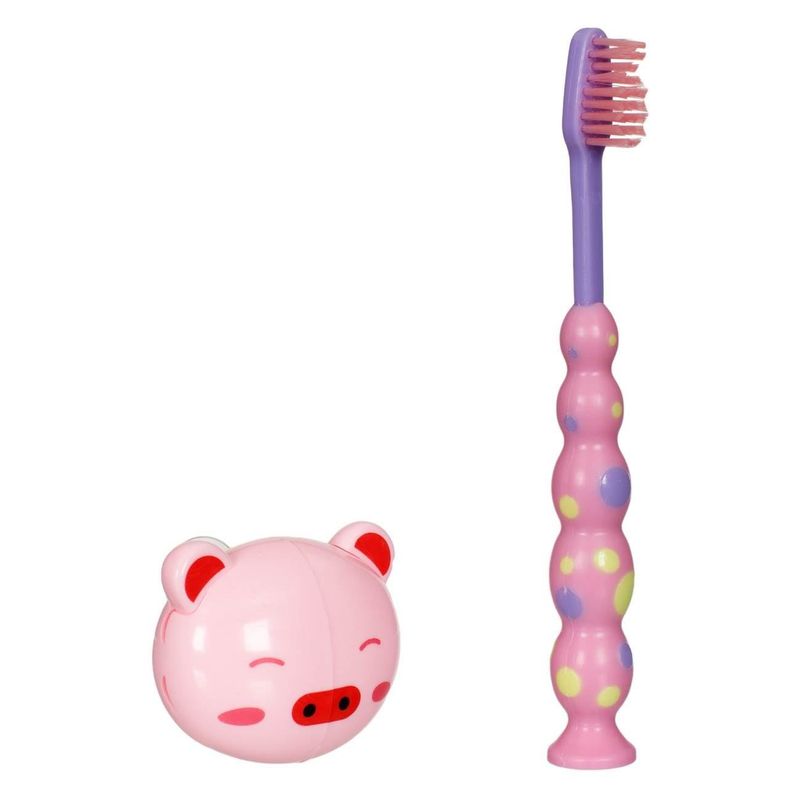 Jucarii, Copii si Bebe - Igiena si ingrijire - Articole igiena dentara copii - Perie de dinti pentru copii cu husa protectoare, Roz si Lila - Infinity.ro