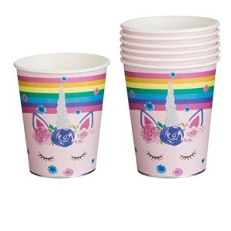 Casa si Gradina - Bucatarie si vesela - Cani si pahare - Pahare - Set de 6 Pahare Unicorn Rainbow Roz cu Detalii Holografice - Infinity.ro