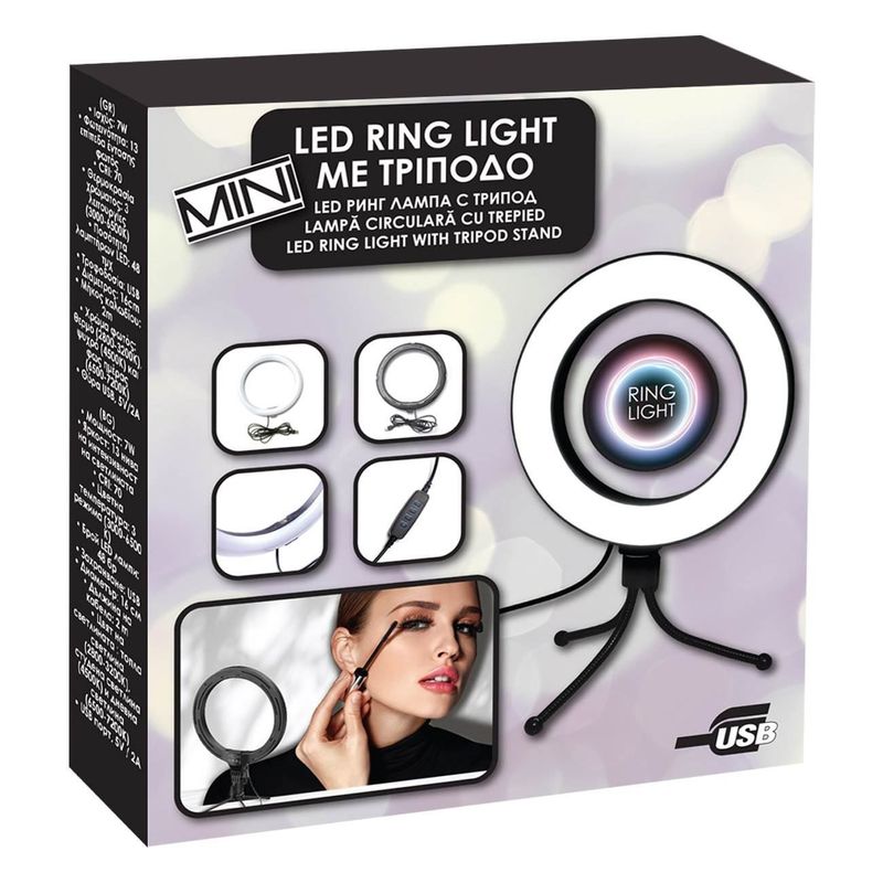 TV, Audio-Video si Foto - Aparate foto si accesorii - Accesorii foto si video - Trepiede - Ring Light LED cu Trepied, 48 LED-uri, 3 Moduri de Iluminare, 13 Niveluri de Luminozitate, Negru, 16 cm - Infinity.ro