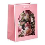 Carti si Birotica - Birotica - Articole ambalare - Sacosa cadou din hartie, roz, cu fereastra si model flori cu pasare, 18x10x23cm - Infinity.ro