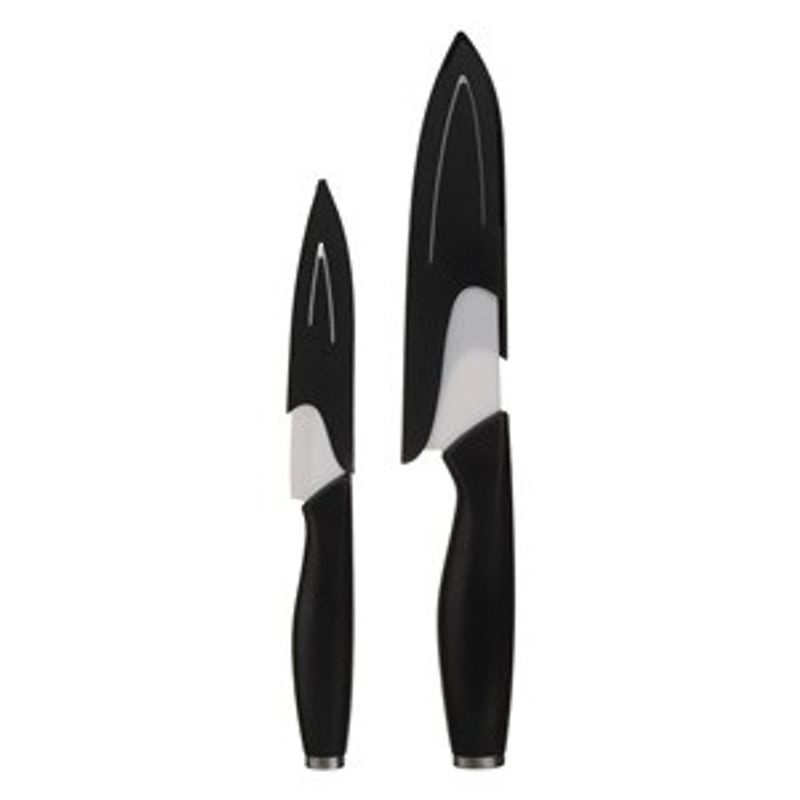 Casa si Gradina - Bucatarie si vesela - Vesela si tacamuri - Cutite si seturi de cutite - Set 2 Cutite cu Lama Ceramica Alba si Husa, 21 cm si 28 cm, Maner Negru - Infinity.ro