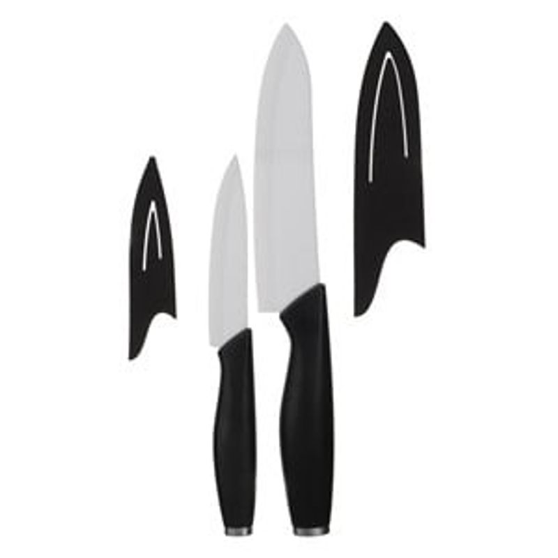 Casa si Gradina - Bucatarie si vesela - Vesela si tacamuri - Cutite si seturi de cutite - Set 2 Cutite cu Lama Ceramica Alba si Husa, 21 cm si 28 cm, Maner Negru - Infinity.ro