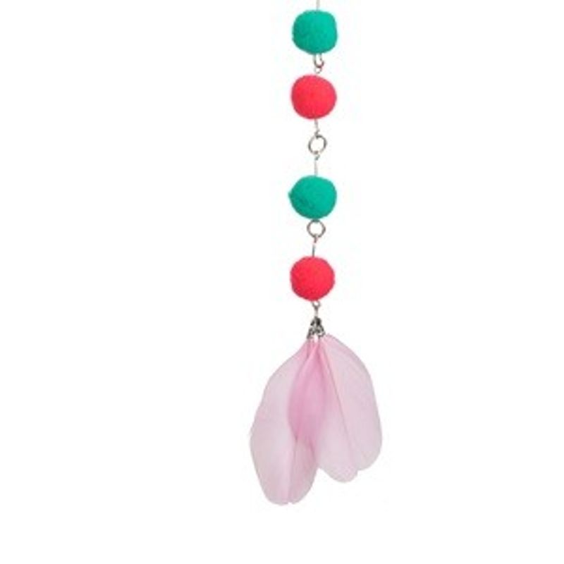 Jucarii, Copii si Bebe - Jucarii si jocuri - Jucarii bebelusi - Jucarii zornaitoare - Jucarie pentru pisici cu pompon, clopotei si pene, 39 cm, roz - Infinity.ro