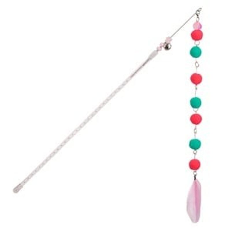Jucarii, Copii si Bebe - Jucarii si jocuri - Jucarii bebelusi - Jucarii zornaitoare - Jucarie pentru pisici cu pompon, clopotei si pene, 39 cm, roz - Infinity.ro