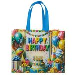 Market - Curatenie si intretinere casa - Produse bucatarie - Pungi si folii alimentare - Sacosa reutilizabila din PP, Multicolora, Happy Birthday, 31.5x17x25cm - Infinity.ro