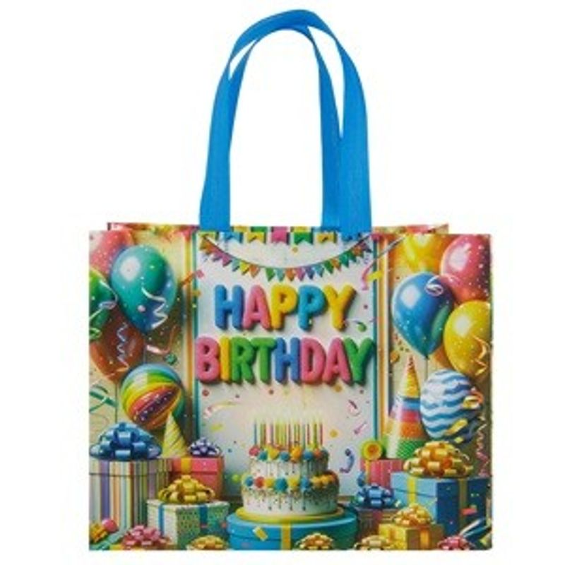 Market - Curatenie si intretinere casa - Produse bucatarie - Pungi si folii alimentare - Sacosa reutilizabila din PP, Multicolora, Happy Birthday, 31.5x17x25cm - Infinity.ro