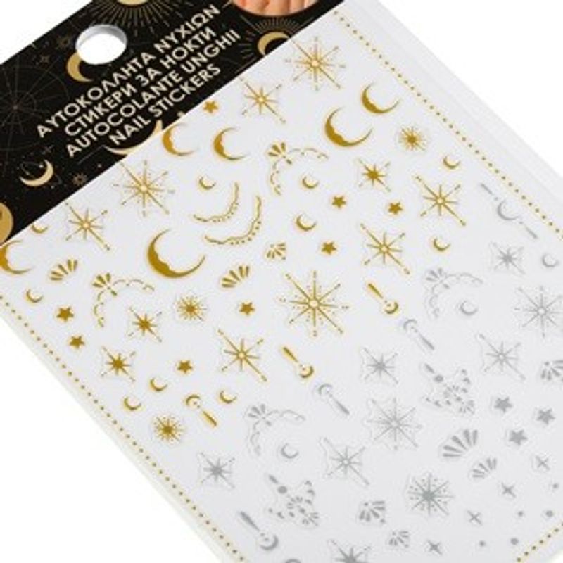 Ingrijire personala si Cosmetice - Manichiura si pedichiura - Produse nail art - Autocolante pentru unghii cu luna si stele, argintii si aurii, set variat - Infinity.ro