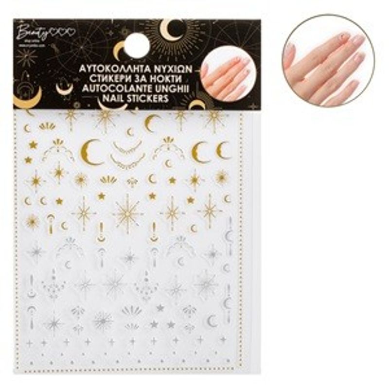 Ingrijire personala si Cosmetice - Manichiura si pedichiura - Produse nail art - Autocolante pentru unghii cu luna si stele, argintii si aurii, set variat - Infinity.ro