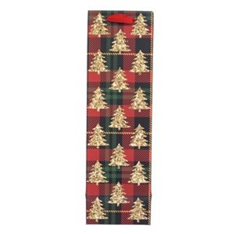 Carti si Birotica - Birotica - Articole ambalare - Sacou cadou din hartie, model carouri rosii cu brad si glitter auriu, pentru sticle, 11x10x36 cm - Infinity.ro