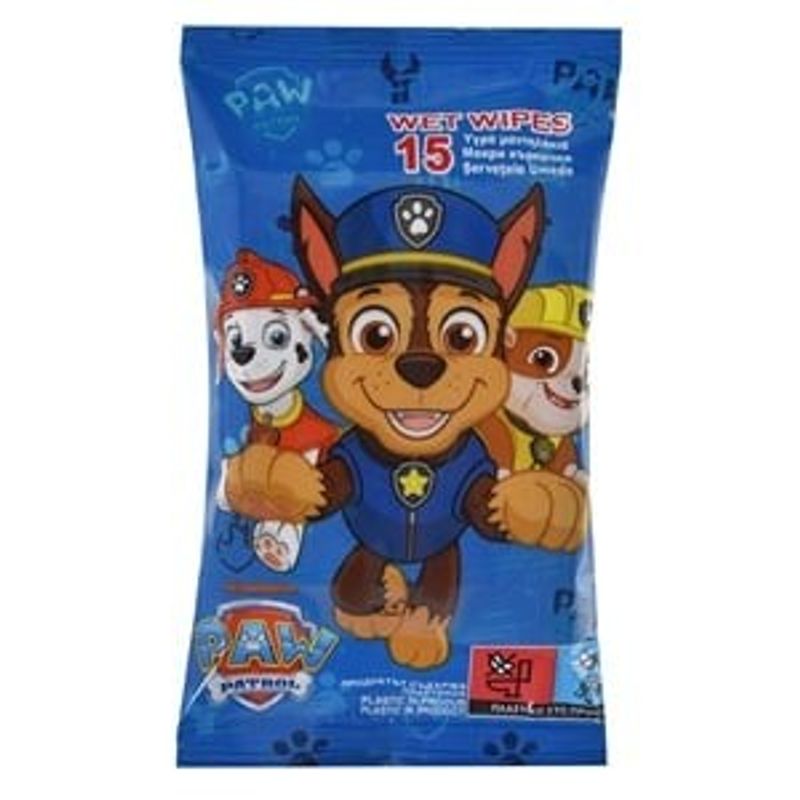 Jucarii, Copii si Bebe - Scutece si consumabile copii - Servetele umede - Servetele umede pentru copii, 15 buc, cu Aloe Vera si Vitamina E, model Paw Patrol - Infinity.ro