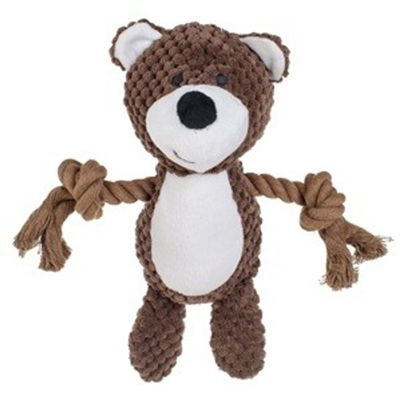 Petshop - Ingrijire si Igiena - Produse uz intern - Igiena dentara animale - Jucarie pentru caini, Ursulet Maro cu Sfori, 10x24cm - Infinity.ro