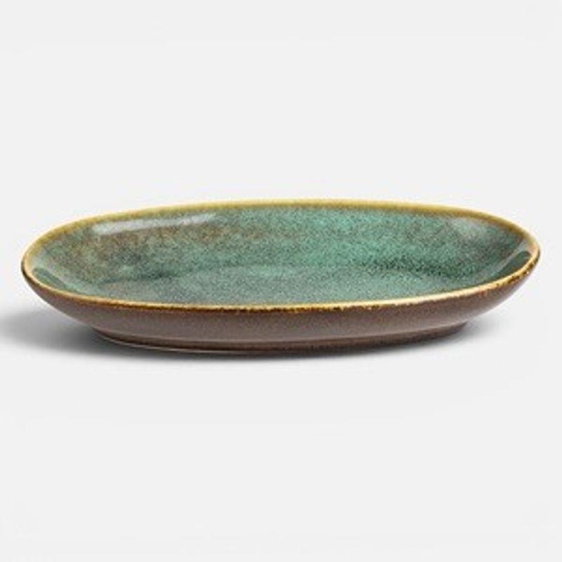 Casa si Gradina - Bucatarie si vesela - Vesela si tacamuri - Platouri de bucatarie - Platou oval din ceramica verde pentru aperitive, 14,5x8,5 cm - Infinity.ro