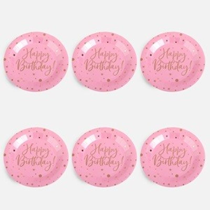 Casa si Gradina - Bucatarie si vesela - Vesela si tacamuri - Farfurii si boluri - Set de 6 farfurii de petrecere roz Happy Birthday cu stele - Infinity.ro