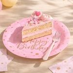 Casa si Gradina - Bucatarie si vesela - Vesela si tacamuri - Farfurii si boluri - Set de 6 farfurii de petrecere roz Happy Birthday cu stele - Infinity.ro