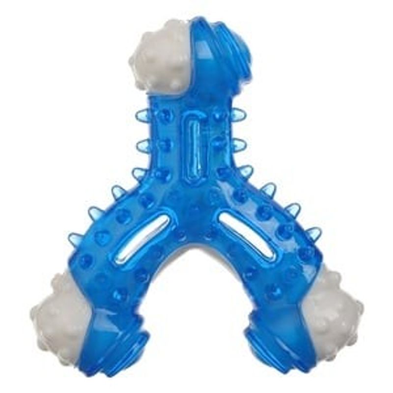 Petshop - Ingrijire si Igiena - Produse uz intern - Igiena dentara animale - Jucarie dentara pentru caini, forma de os, albastra, 11 cm - Infinity.ro