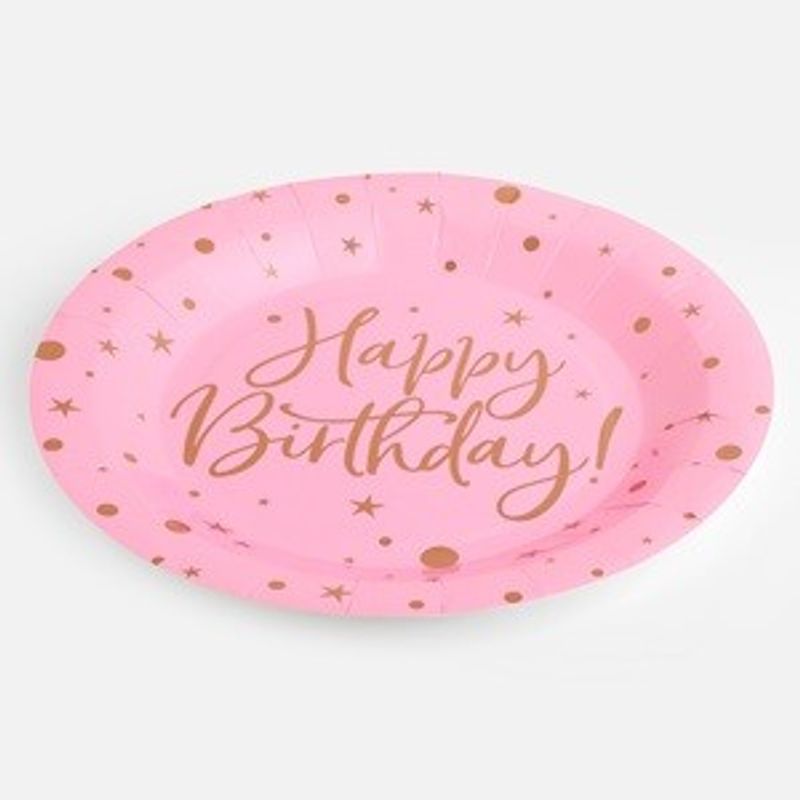 Ingrijire personala si Cosmetice - Dezinfectante - Manusi unica folosinta - Set de 6 Farfurii de Petrecere Roz Happy Birthday cu Stele - Infinity.ro