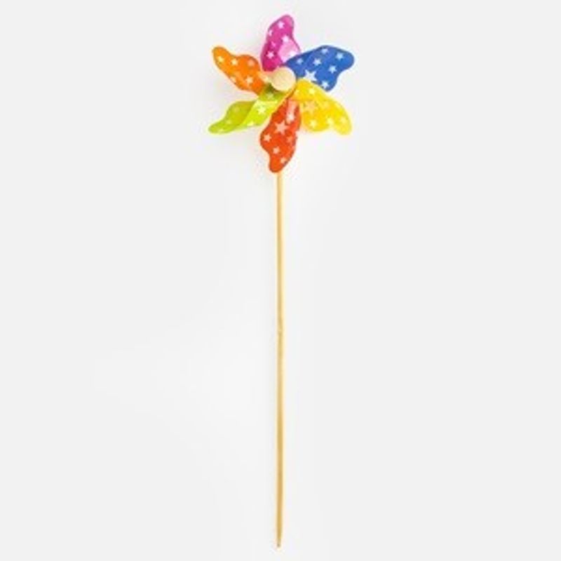 Casa si Gradina - Gradinarit si plante - Utilaje gradina - Fierastraie cu lant - Moara de vant decorativa, 27 cm, Multicolor, cu model stele, 6 pale, cu bat din lemn - Infinity.ro