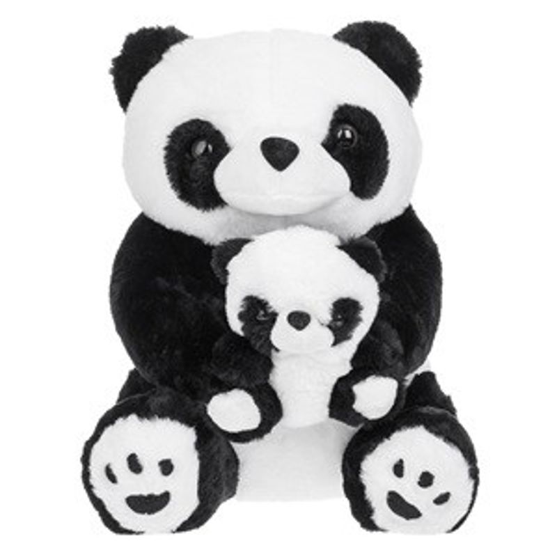 Jucarii, Copii si Bebe - Jucarii si jocuri - Jucarii de plus - Panda de Plus Asezat cu Pui, 38cm, Alb-Negru - Infinity.ro