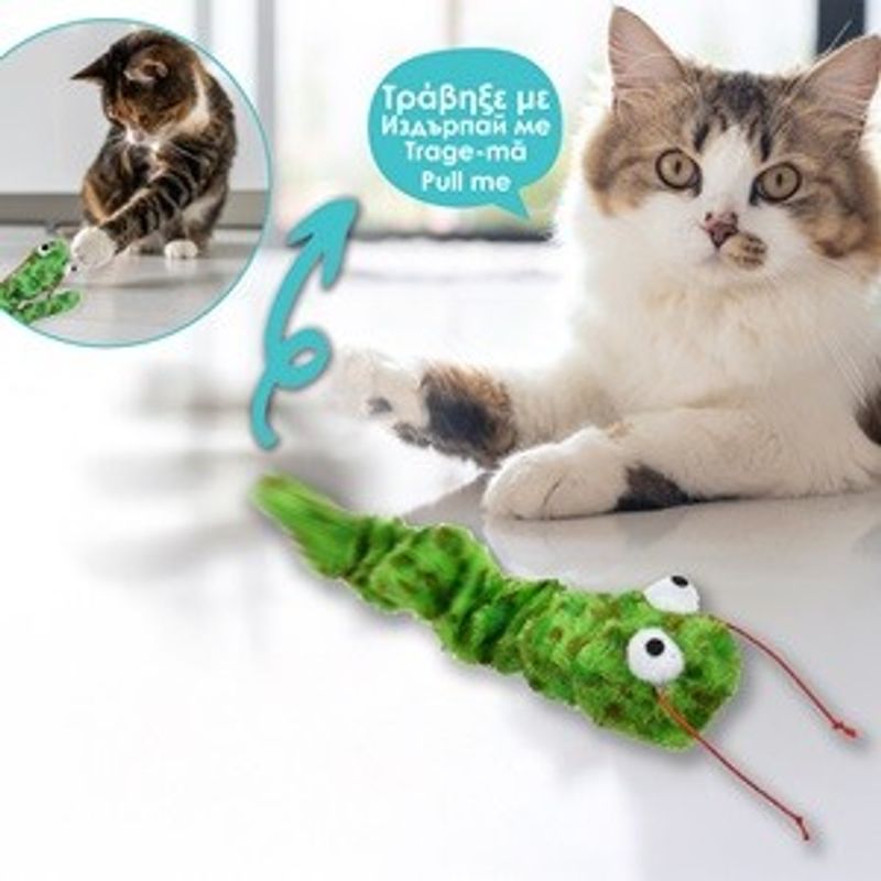 Jucarii, Copii si Bebe - Jucarii si jocuri - Jucarii de plus - Jucarie de plus pentru pisici, forma de sarpe, verde, 12 cm - Infinity.ro