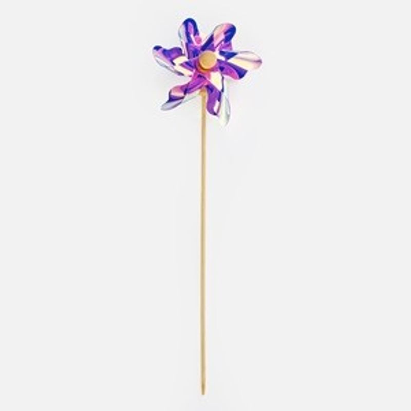 Casa si Gradina - Gradinarit si plante - Utilaje gradina - Fierastraie cu lant - Moara de vant decorativa, 27 cm, lila metalizat, cu 6 pale si bat din lemn - Infinity.ro