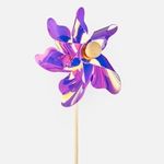 Casa si Gradina - Gradinarit si plante - Utilaje gradina - Fierastraie cu lant - Moara de vant decorativa, 27 cm, lila metalizat, cu 6 pale si bat din lemn - Infinity.ro