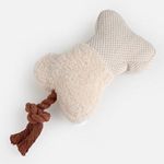 Jucarii, Copii si Bebe - Jucarii si jocuri - Jucarii de plus - Jucarie pentru caini, Os cu sunet si sfoara, 21 cm, Bej si maro - Infinity.ro