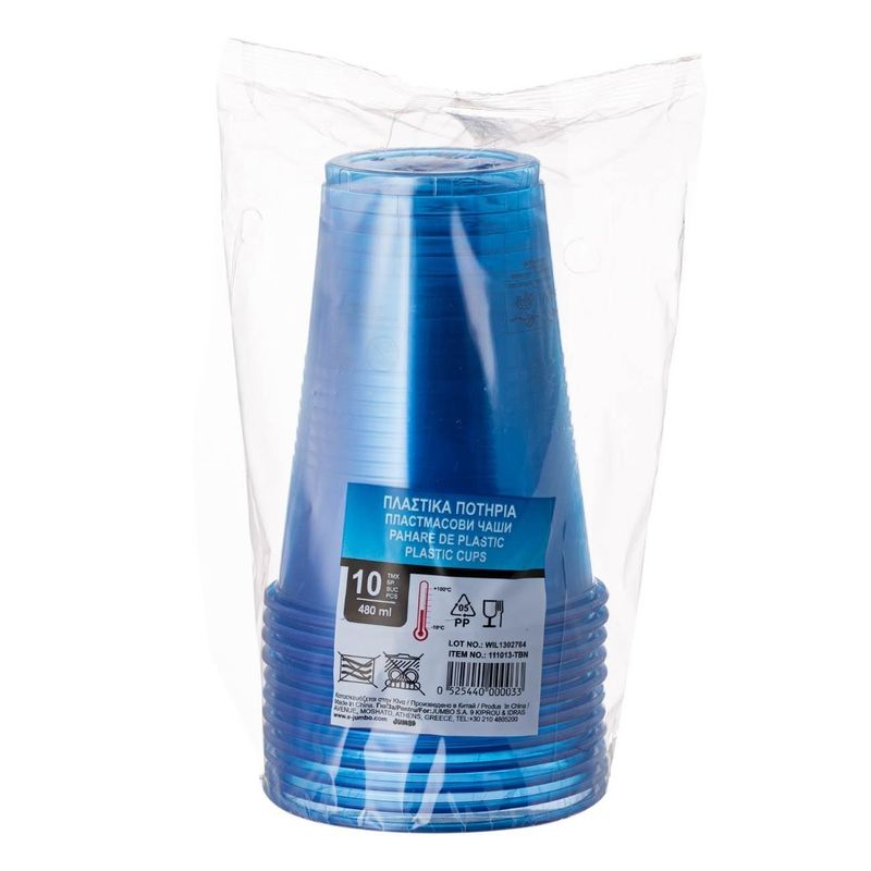Ingrijire personala si Cosmetice - Dezinfectante - Manusi unica folosinta - Set 10 Pahare Transparente Albastre din Plastic, 480 ml, de Unica Folosinta - Infinity.ro