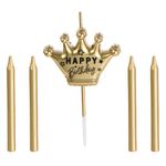 Casa si Gradina - Decoratiuni - Aromaterapie si lumanari - Lumanari si candele - Set Lumanari pentru Tort, Auriu, Coroana Happy Birthday, 5 buc - Infinity.ro