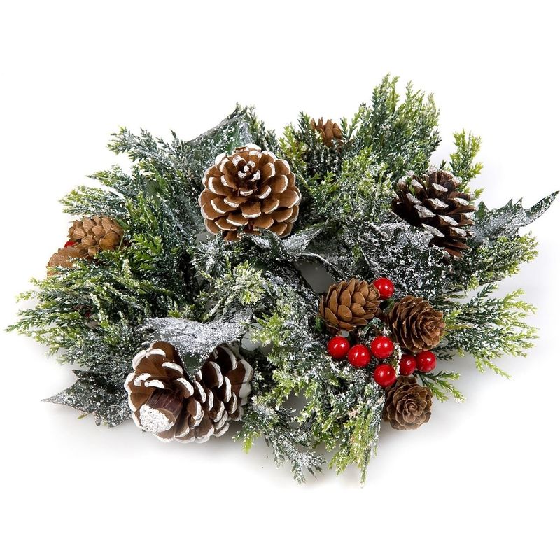 Casa si Gradina - Decoratiuni - Decoratiuni de sezon - Inel Decorativ de Craciun pentru Lumanare Conuri de Brad Crengi 25cm - Infinity.ro