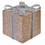 Casa si Gradina - Decoratiuni - Decoratiuni de sezon - Cadou Decorativ de Craciun din Spuma Bej Argintiu & Panglica 13x13x15cm - Infinity.ro