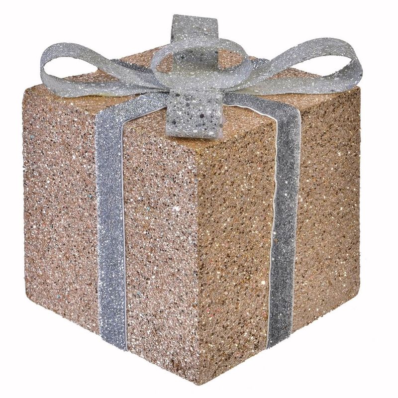 Casa si Gradina - Decoratiuni - Decoratiuni de sezon - Cadou Decorativ de Craciun din Spuma Bej Argintiu & Panglica 13x13x15cm - Infinity.ro