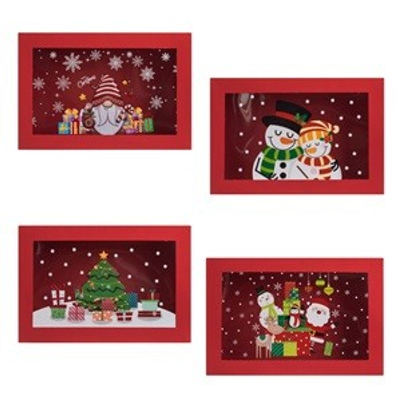 Casa si Gradina - Decoratiuni - Decoratiuni de sezon - Set Cutii Dulciuri de Craciun Rosii cu Model & Fereastra 22x15x7cm - 4buc - Infinity.ro