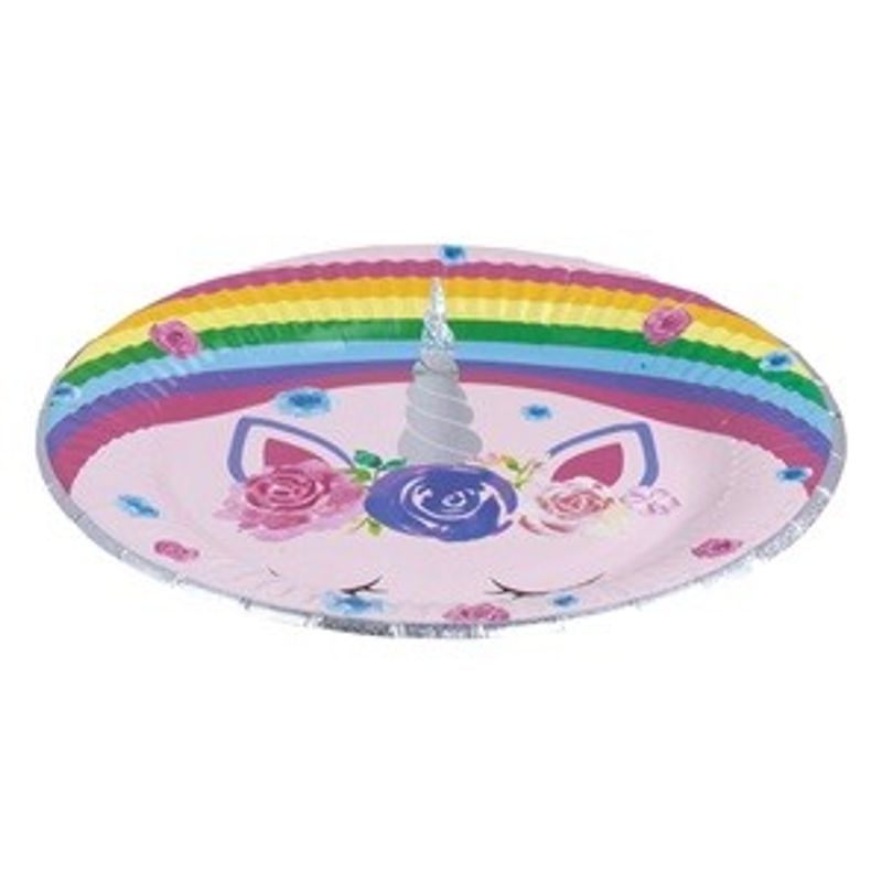Casa si Gradina - Decoratiuni - Decoratiuni petrecere - Accesorii pentru petrecere - Farfurii de petrecere unicorn curcubeu cu detalii holografice 18cm - Infinity.ro