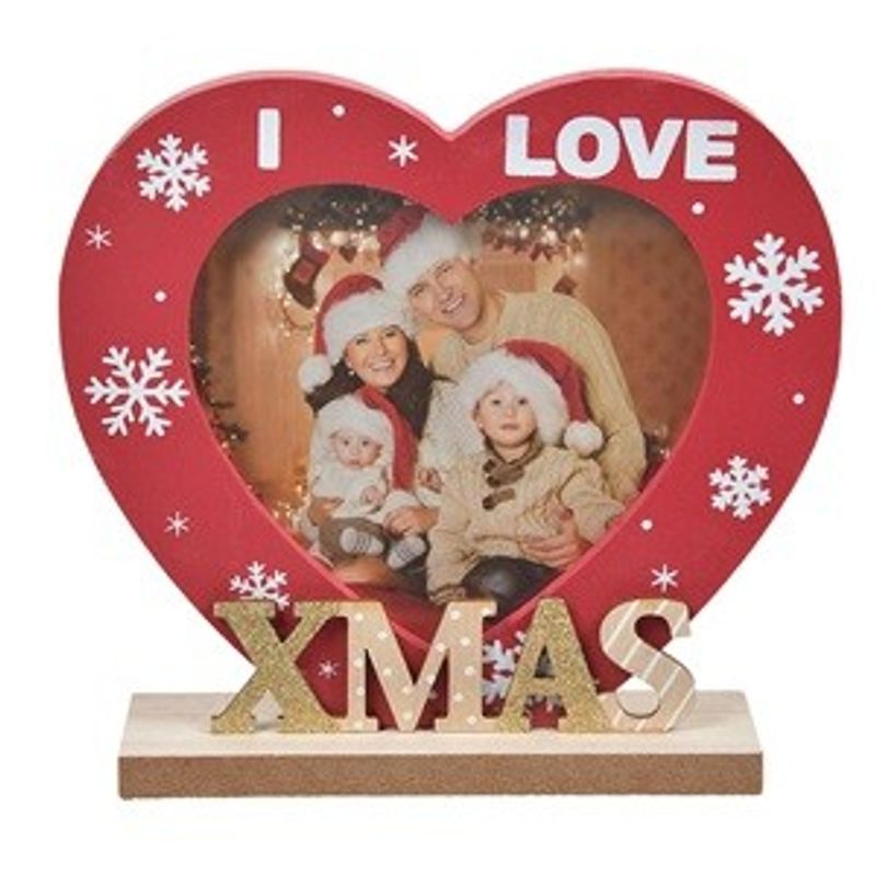 Casa si Gradina - Decoratiuni - Decoratiuni de sezon - Rama Foto din Lemn cu Inima Rosie de Craciun "I Love Xmas" 13x15cm - Infinity.ro