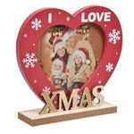 Casa si Gradina - Decoratiuni - Decoratiuni de sezon - Rama Foto din Lemn cu Inima Rosie de Craciun "I Love Xmas" 13x15cm - Infinity.ro