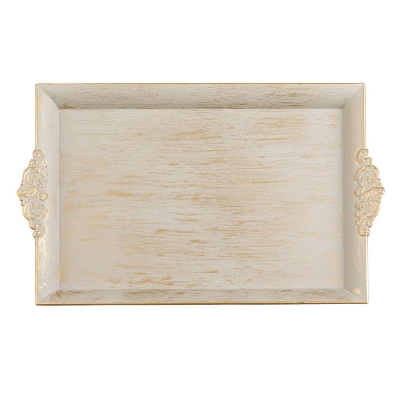 Casa si Gradina - Bucatarie si vesela - Vesela si tacamuri - Platouri de bucatarie - Platou Decorativ Dreptunghiular Plastic Bej Auriu Brushed 40.5x26x2.5cm - Infinity.ro