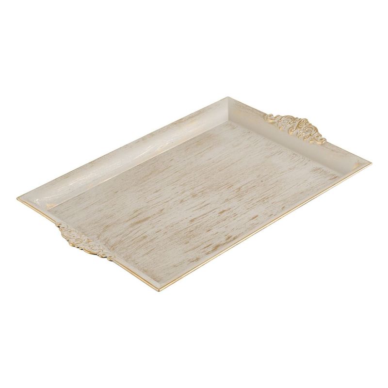 Casa si Gradina - Bucatarie si vesela - Vesela si tacamuri - Platouri de bucatarie - Platou Decorativ Dreptunghiular Plastic Bej Auriu Brushed 40.5x26x2.5cm - Infinity.ro