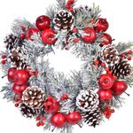 Casa si Gradina - Decoratiuni - Decoratiuni de sezon - Inel Decorativ de Craciun pentru Lumanare Zapada Conuri Mere Berries 34cm - Infinity.ro