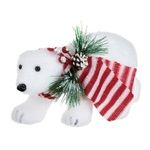 Casa si Gradina - Decoratiuni - Decoratiuni de sezon - Figurina Decorativa de Caciun Urs Polar din Spuma Alba cu Fular cu Dungi Vasc 21cm - Infinity.ro