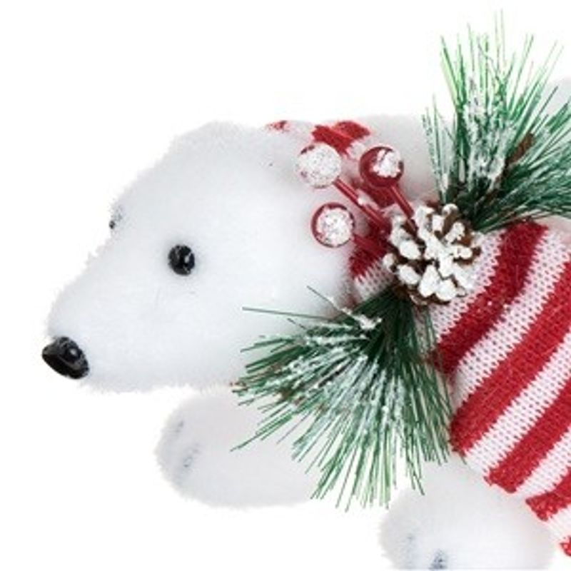 Casa si Gradina - Decoratiuni - Decoratiuni de sezon - Figurina Decorativa de Caciun Urs Polar din Spuma Alba cu Fular cu Dungi Vasc 21cm - Infinity.ro